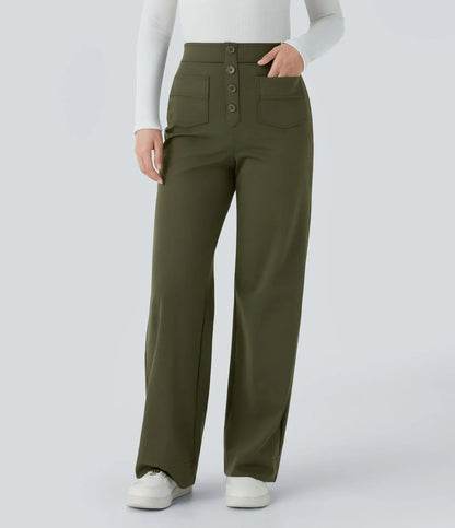 Florence | Pantalon taille haute à jambe large et boutons pour femme