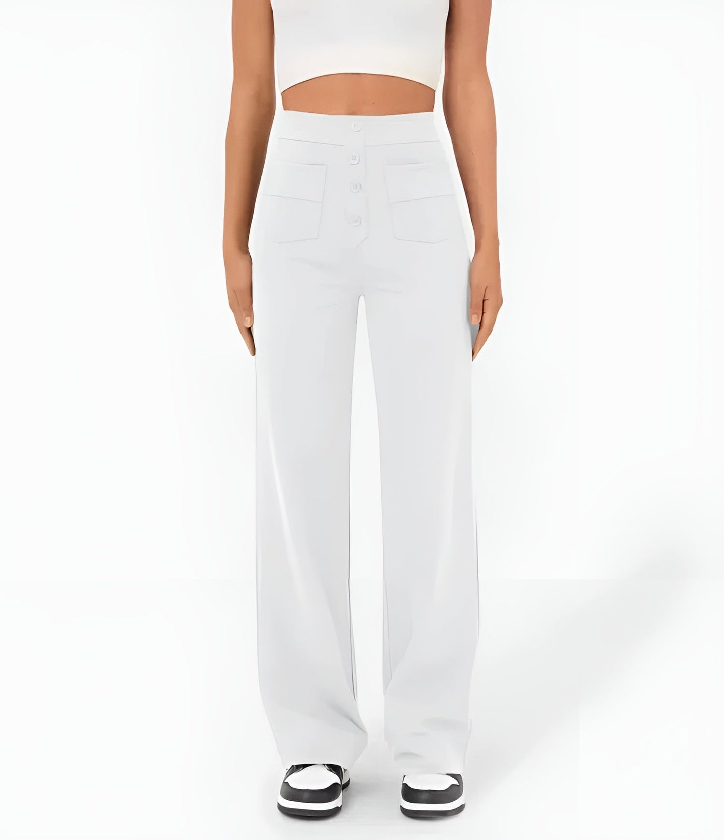 Florence | Pantalon taille haute à jambe large et boutons pour femme