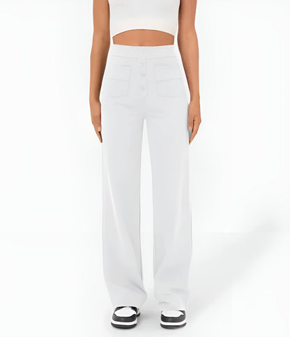 Florence | Pantalon taille haute à jambe large et boutons pour femme