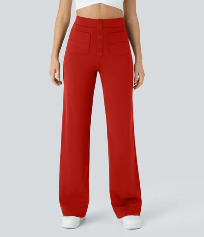 Florence | Pantalon taille haute à jambe large et boutons pour femme