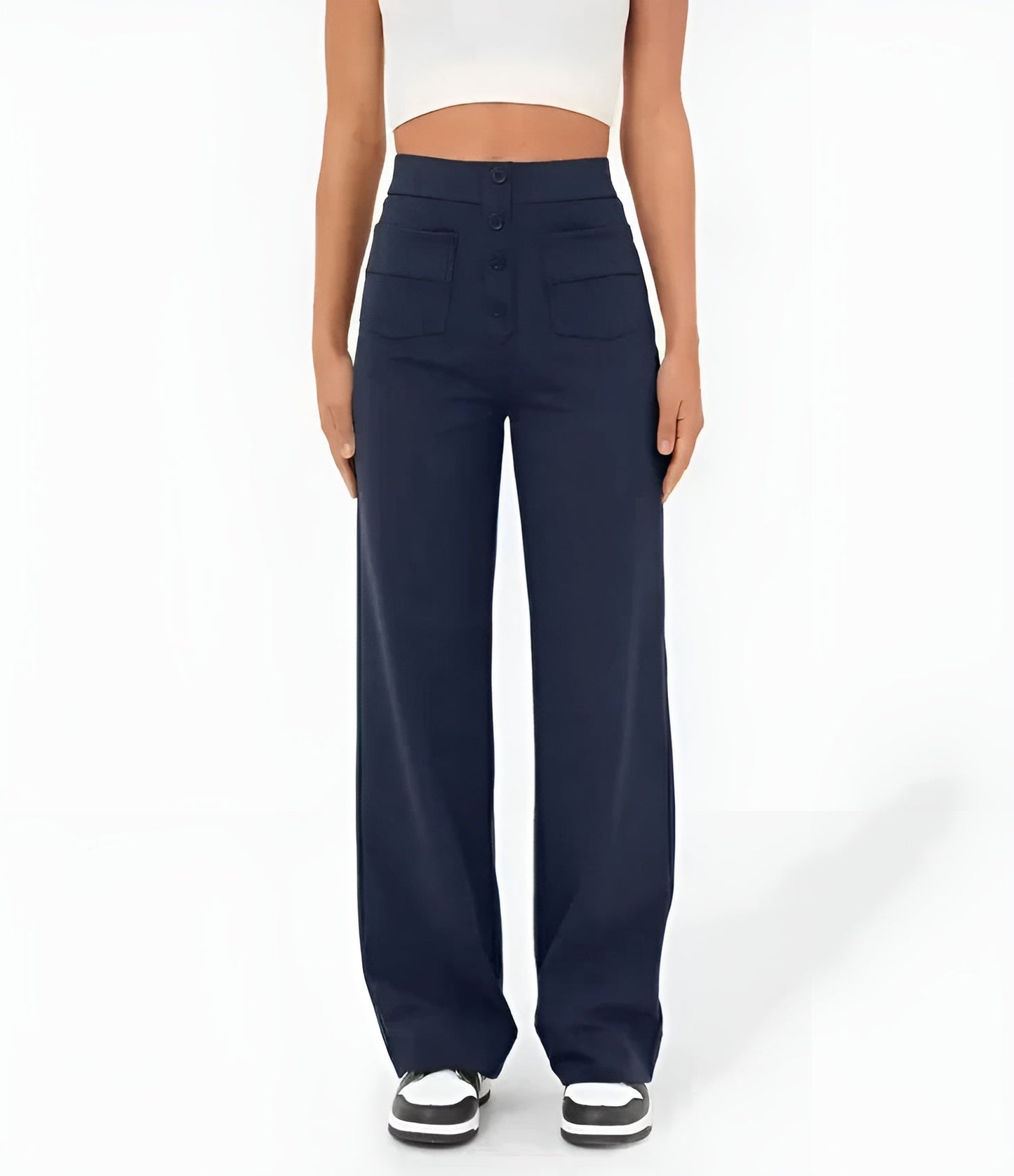 Florence | Pantalon taille haute à jambe large et boutons pour femme