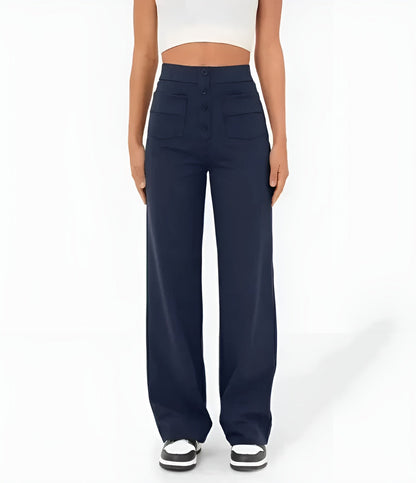 Florence | Pantalon taille haute à jambe large et boutons pour femme