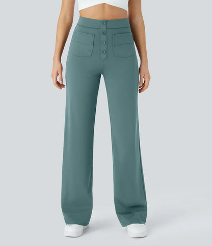 Florence | Pantalon taille haute à jambe large et boutons pour femme