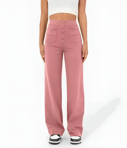 Florence | Pantalon taille haute à jambe large et boutons pour femme