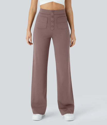 Florence | Pantalon taille haute à jambe large et boutons pour femme
