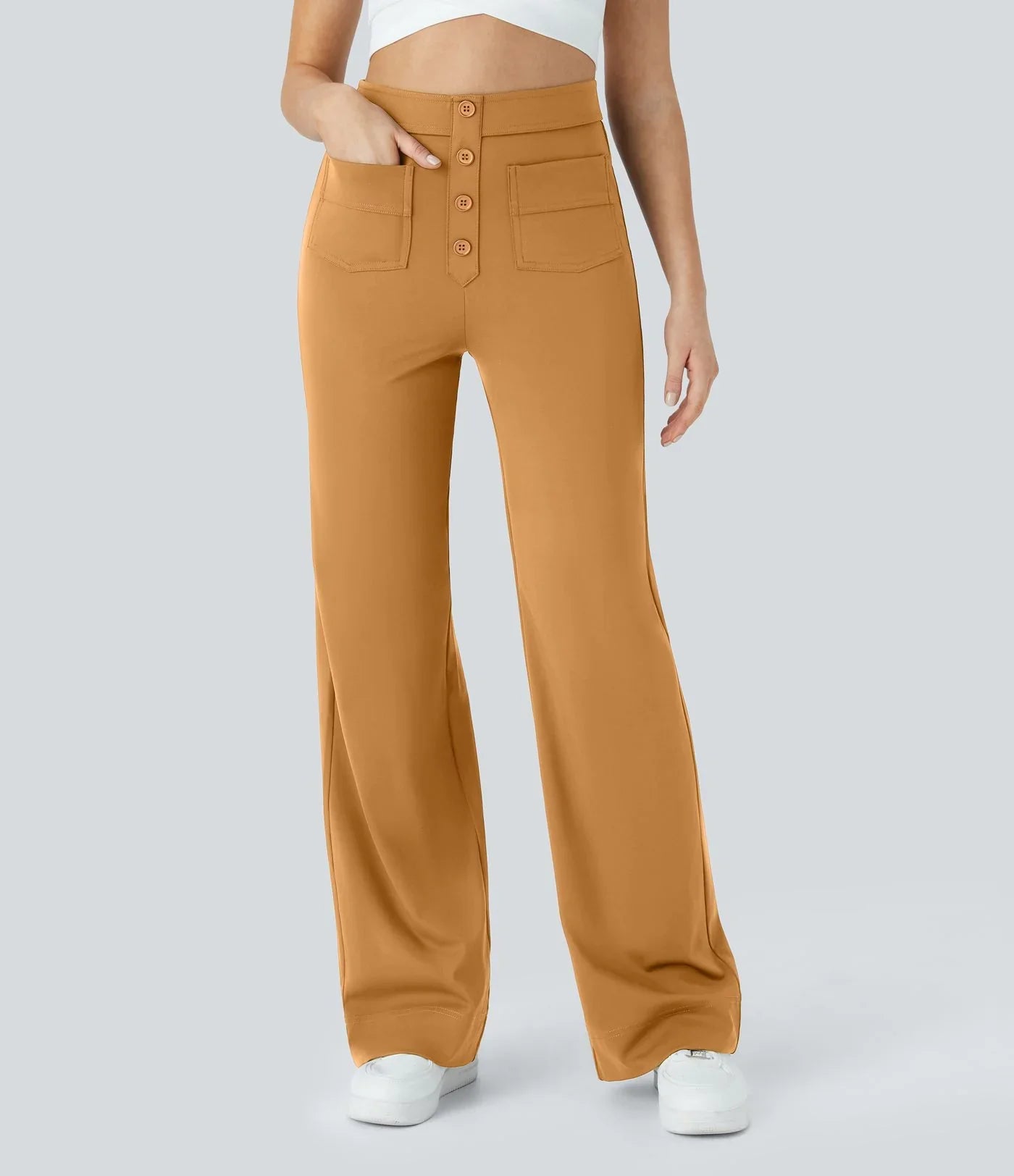 Florence | Pantalon taille haute à jambe large et boutons pour femme