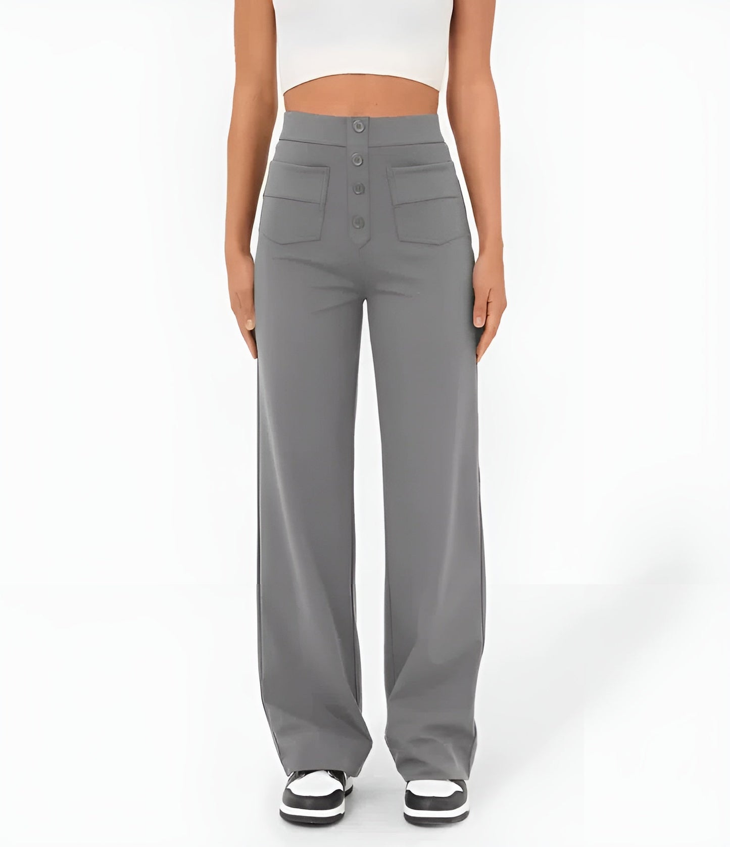 Florence | Pantalon taille haute à jambe large et boutons pour femme