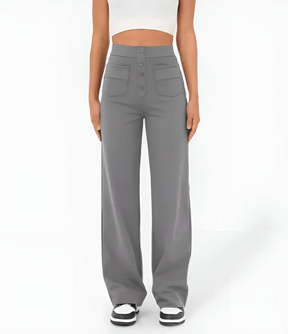 Florence | Pantalon taille haute à jambe large et boutons pour femme