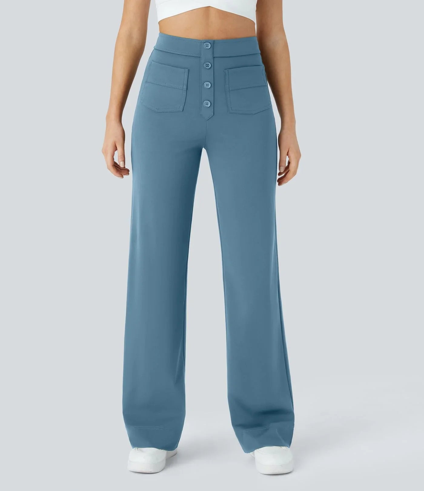 Florence | Pantalon taille haute à jambe large et boutons pour femme