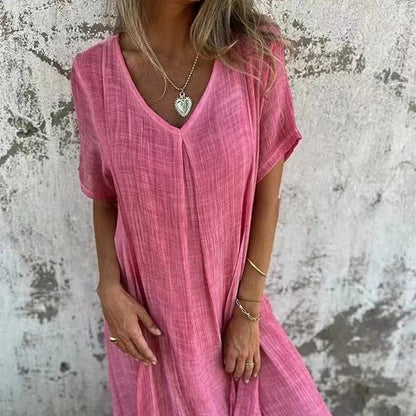 Séna | Robe ample à col en V et manches courtes pour femme