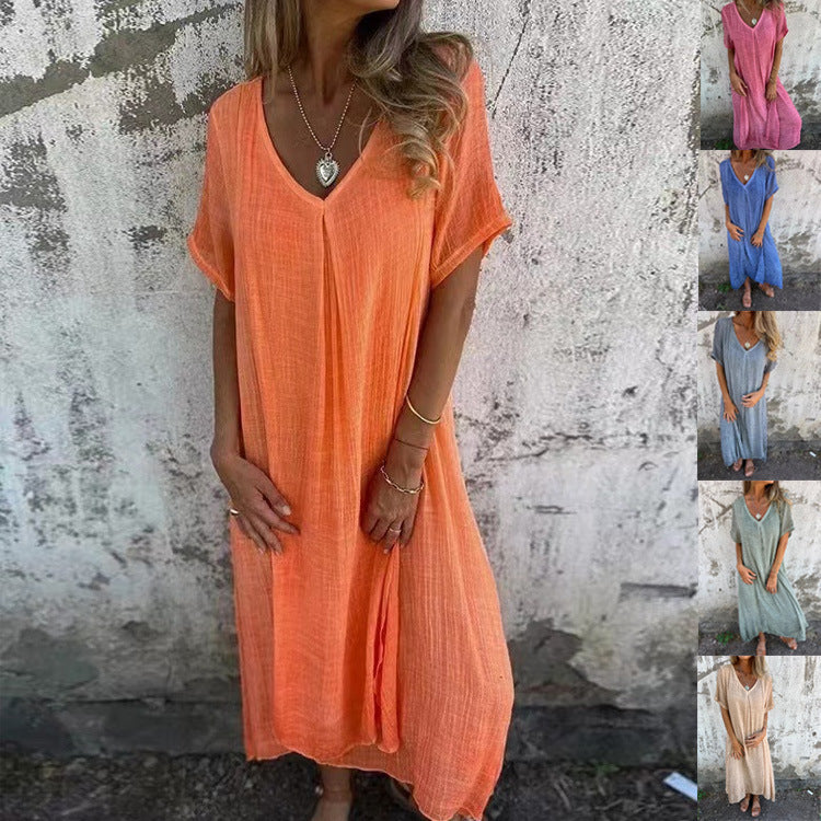 Séna | Robe ample à col en V et manches courtes pour femme
