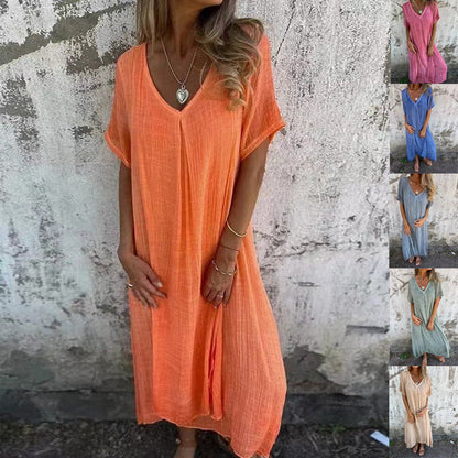 Séna | Robe ample à col en V et manches courtes pour femme