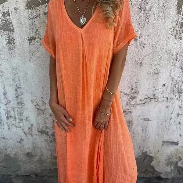 Séna | Robe ample à col en V et manches courtes pour femme