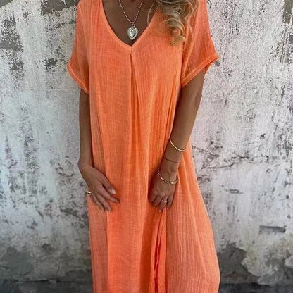 Séna | Robe ample à col en V et manches courtes pour femme