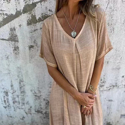 Séna | Robe ample à col en V et manches courtes pour femme