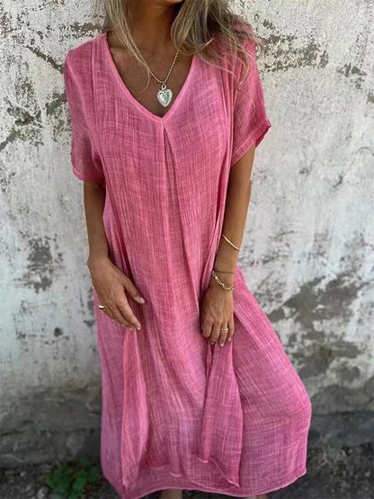 Séna | Robe ample à col en V et manches courtes pour femme