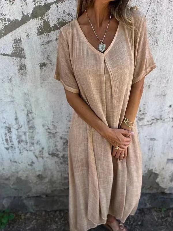 Séna | Robe ample à col en V et manches courtes pour femme