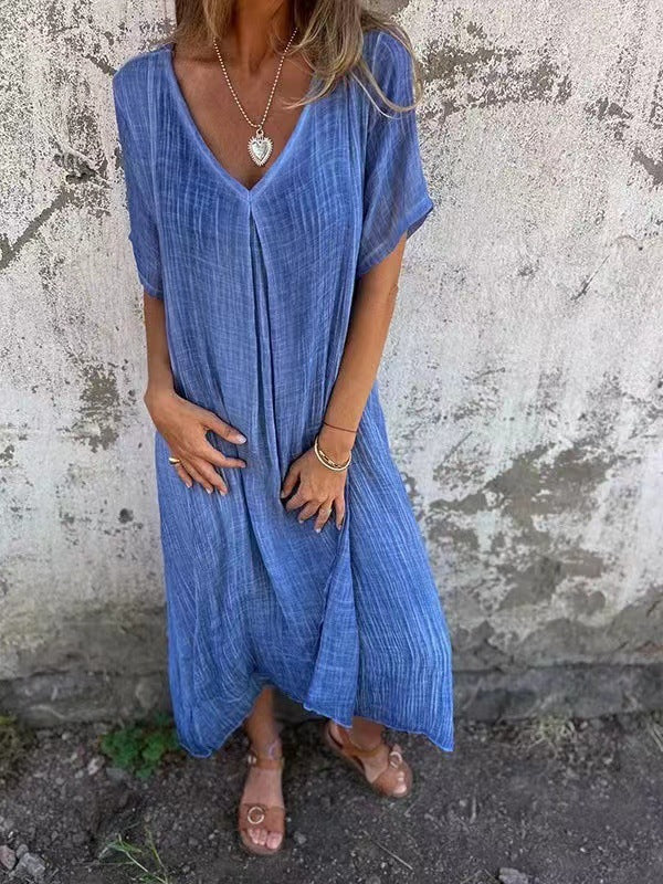 Séna | Robe ample à col en V et manches courtes pour femme