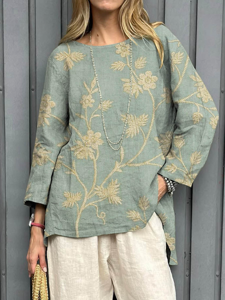 Kyra | Blouse ample brodée à manches longues pour femme