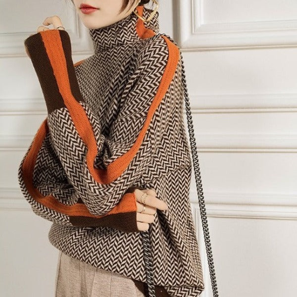 Laurène | Pull Doux à Col Montant et Motif Texturé Élégant