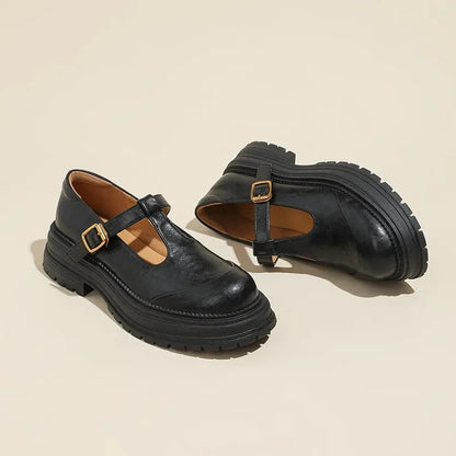 Faustine | Chaussures à Boucle Style Rétro avec Semelle Épaisse