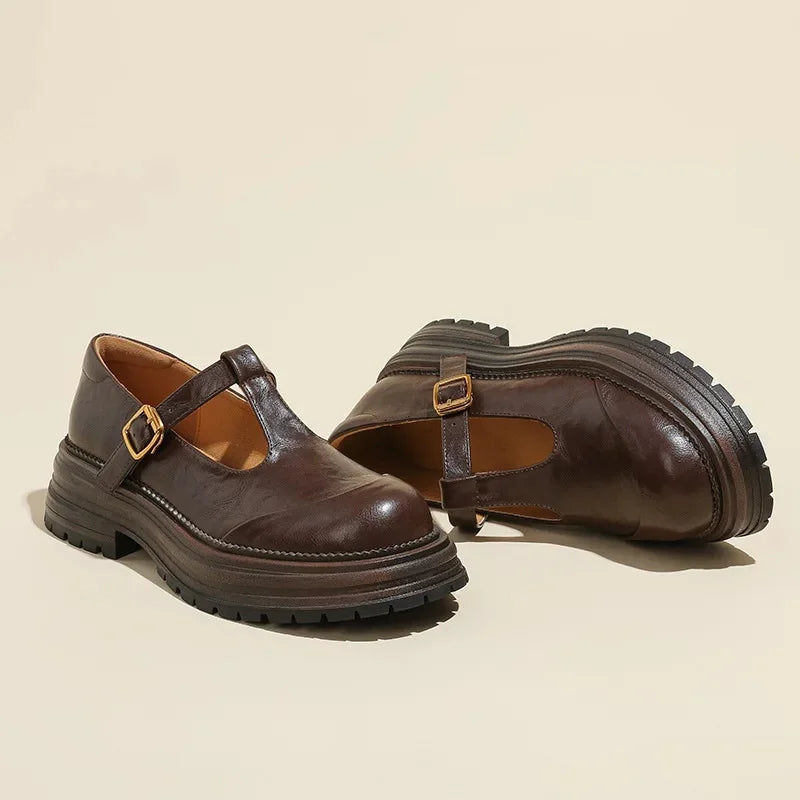 Faustine | Chaussures à Boucle Style Rétro avec Semelle Épaisse