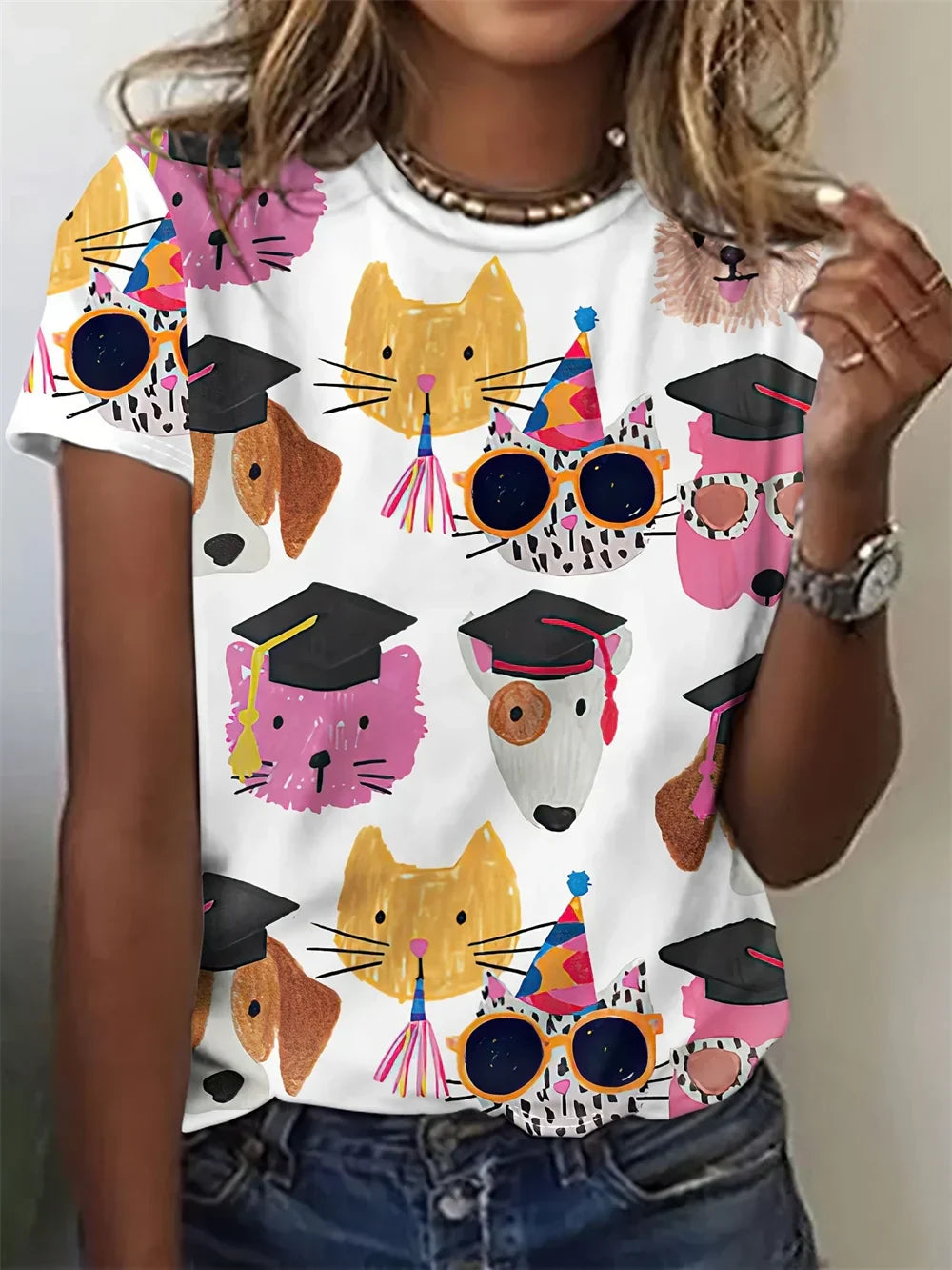 Andrea | T-shirt décontracté à imprimé chiens pour femme