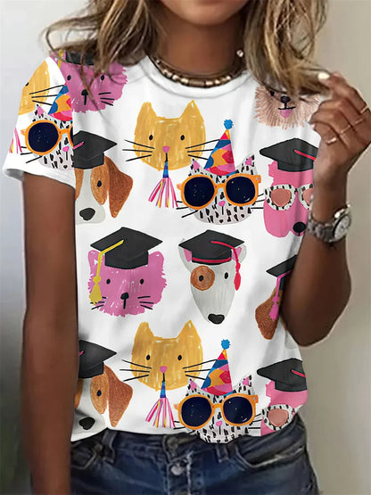 Andrea | T-shirt décontracté à imprimé chiens pour femme