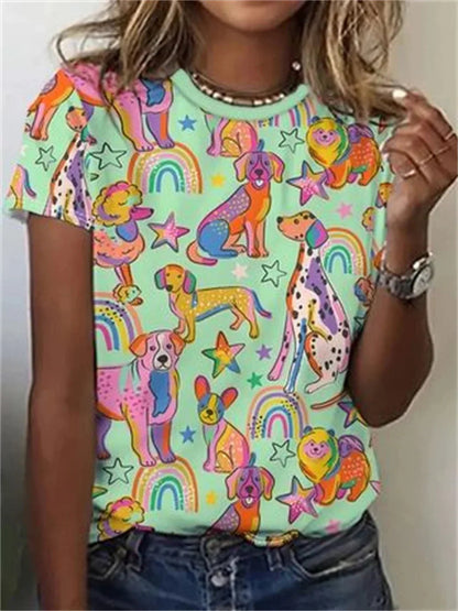 Andrea | T-shirt décontracté à imprimé chiens pour femme