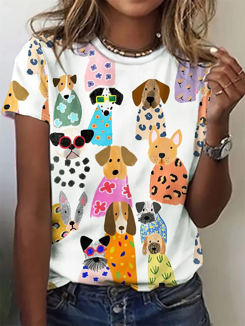 Andrea | T-shirt décontracté à imprimé chiens pour femme