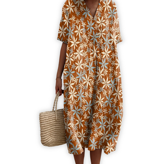 Oriane | Robe maxi à imprimé floral géométrique pour femme