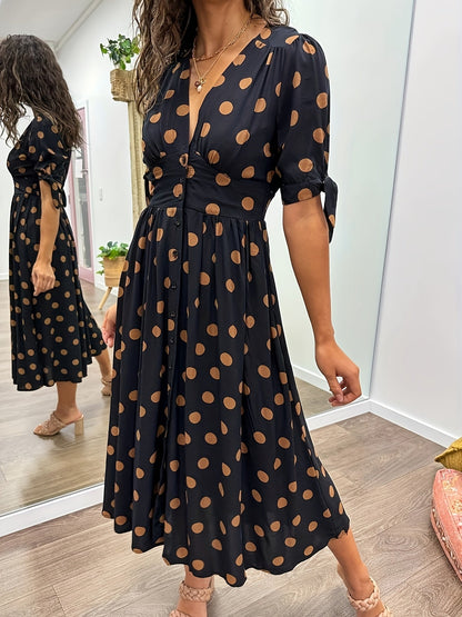 Agnès | Robe maxi fluide à pois et manches nouées