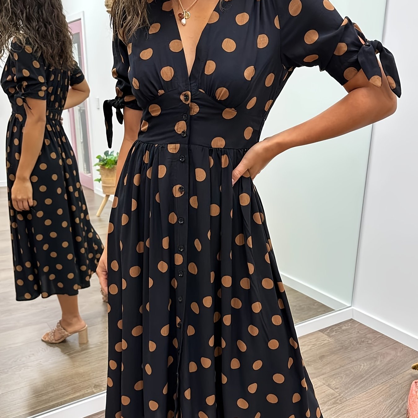 Agnès | Robe maxi fluide à pois et manches nouées