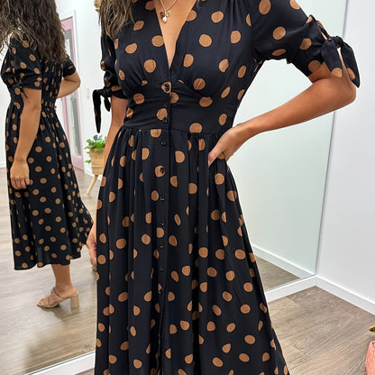 Agnès | Robe maxi fluide à pois et manches nouées
