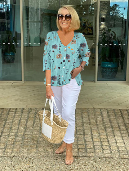 Claudine | Haut Décontracté à Boutons et Motif Floral pour Femme