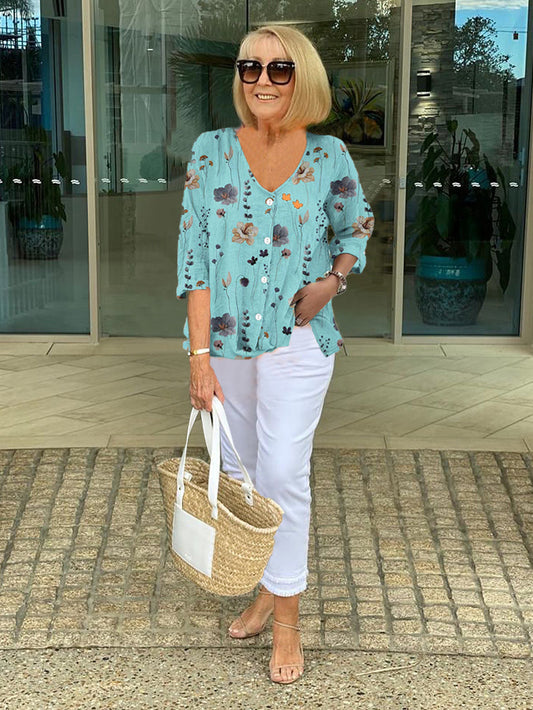 Claudine | Haut Décontracté à Boutons et Motif Floral pour Femme