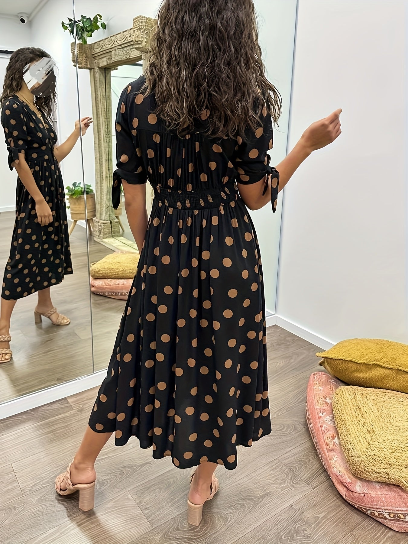 Agnès | Robe maxi fluide à pois et manches nouées