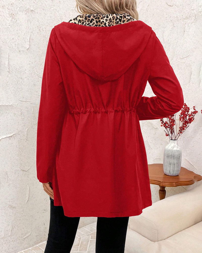 Dorine | Manteau Réversible à Capuche avec Doublure Léopard