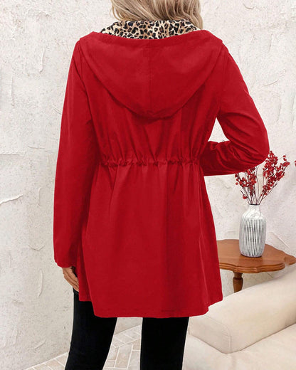 Dorine | Manteau Réversible à Capuche avec Doublure Léopard