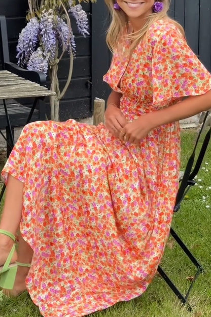 Naëlle | Robe longue à fleurs avec taille froncée pour femme