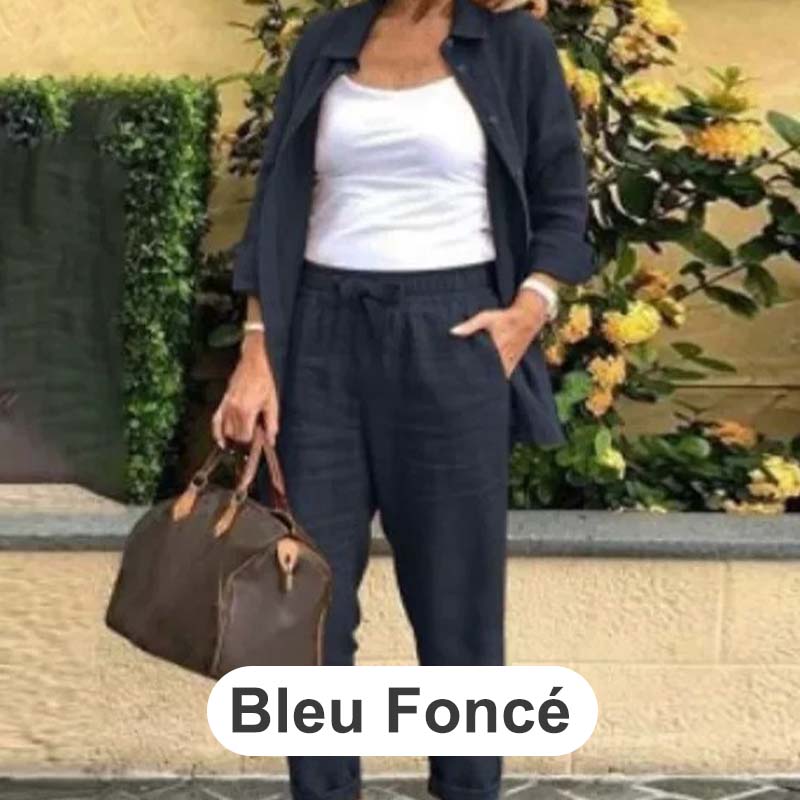 Célia | Ensemble décontracté avec chemise boutonnée et pantalon à taille élastique pour femme